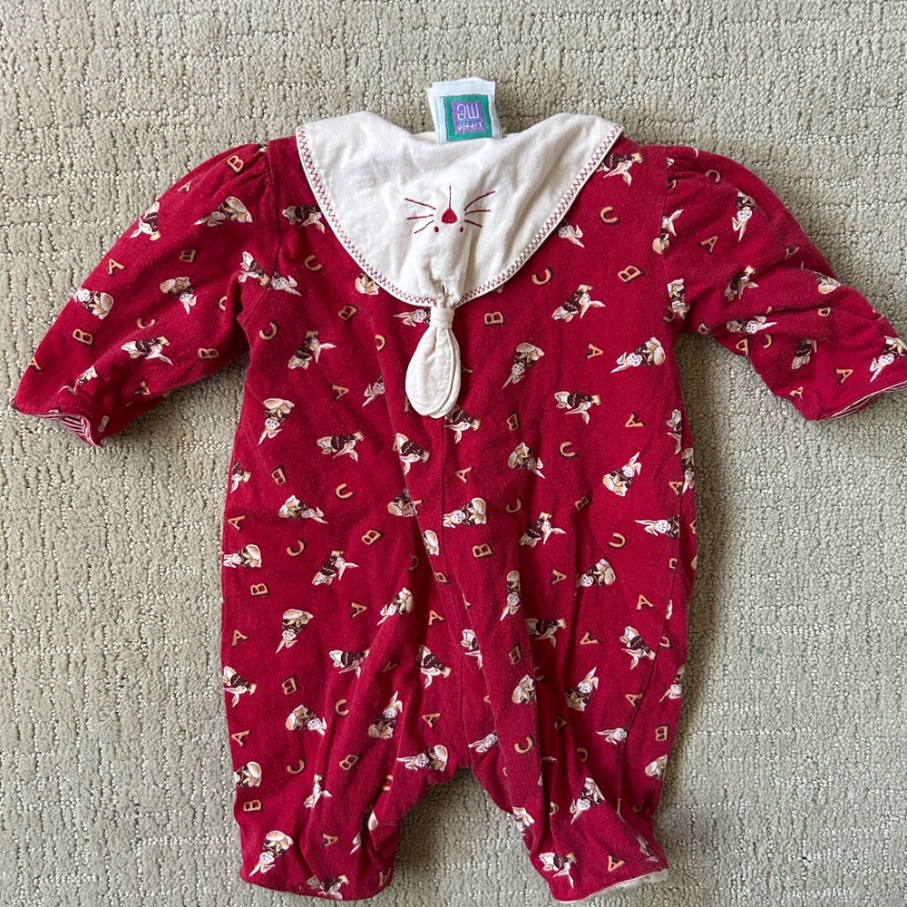 1990s vintage Lapin Lapin by Little me baby onesie with collar bunnies cozy 0-3 - Picture 6 of 7